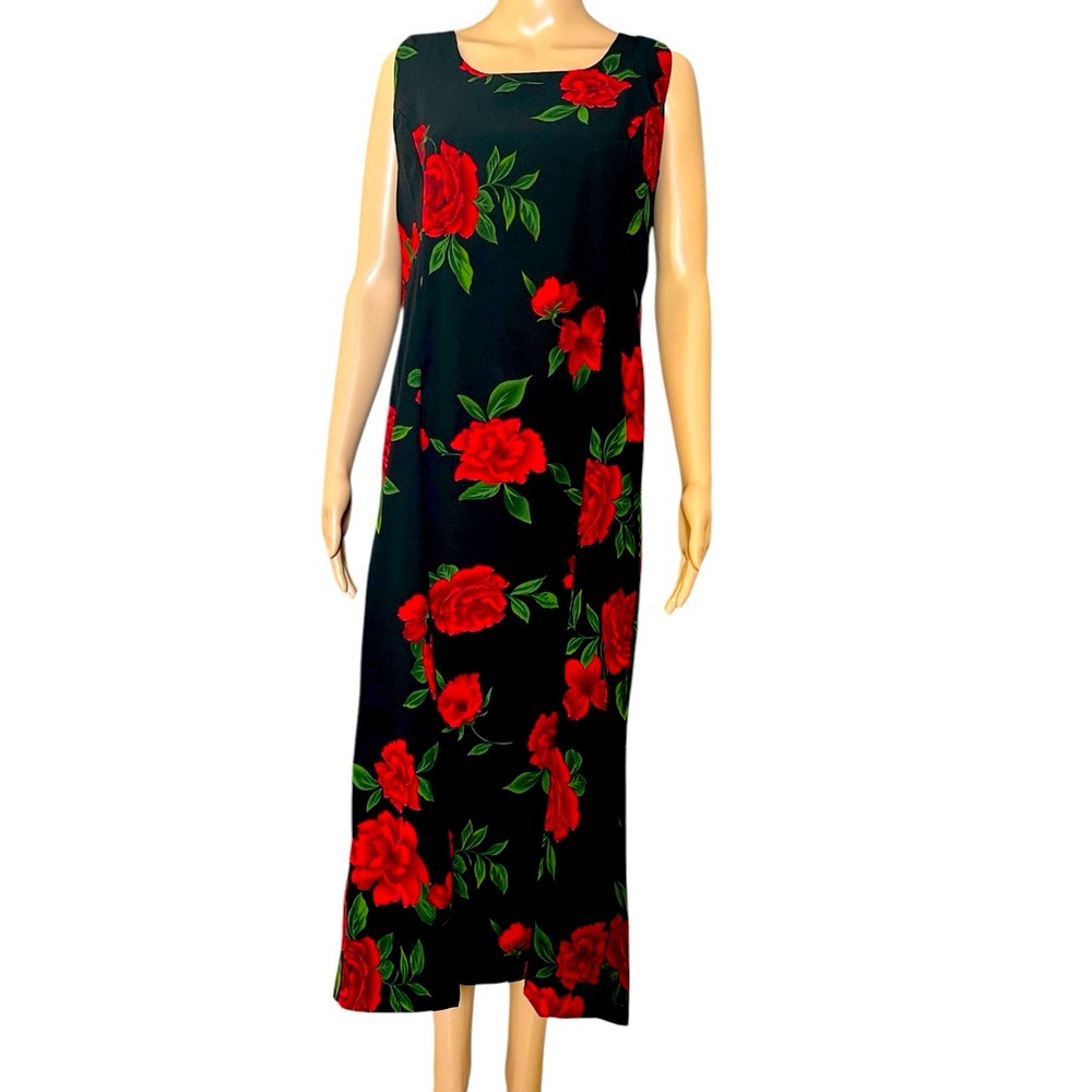 🩷 Vintage Piano Large Women Dark Romantic Roses Maxidress Square Neck Sleeveless